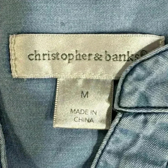 Christopher Banks  Blue Chambre Pullover 1/4 Button Up Long Sleeve Top Size M - Picture 3 of 16